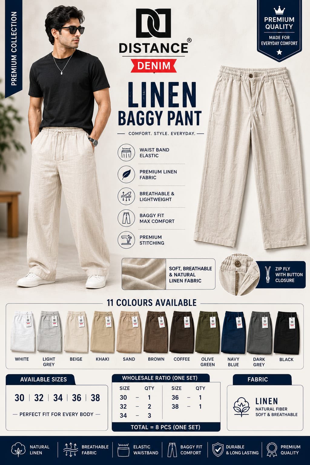 100% COTTON LINEN LYCRA FABRIC DISTANCE DENIM ®️
